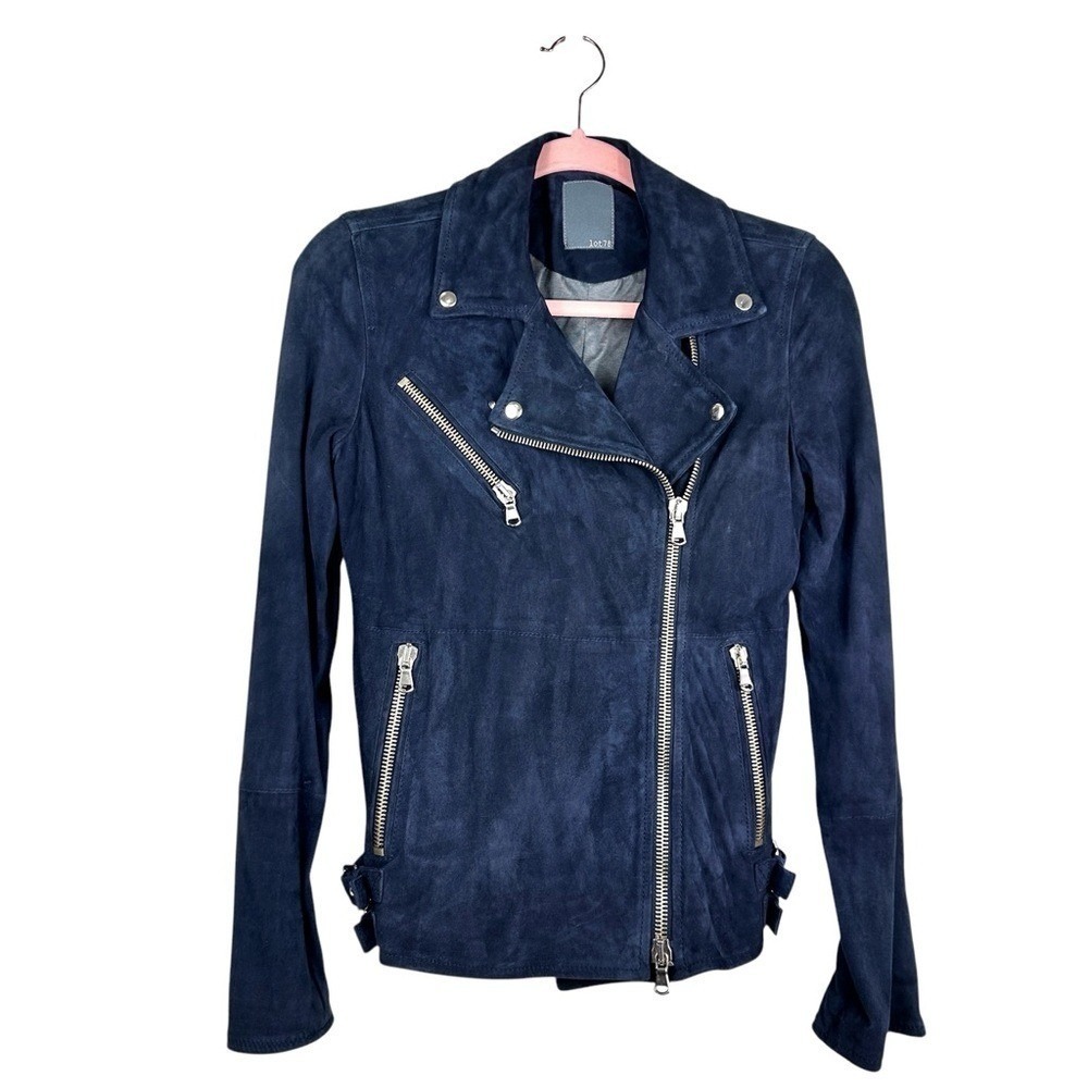 Italian Leather Suede Moto‎ Jacket in Navy Blue Size IT 38 (Best Fit 4-6) Biker